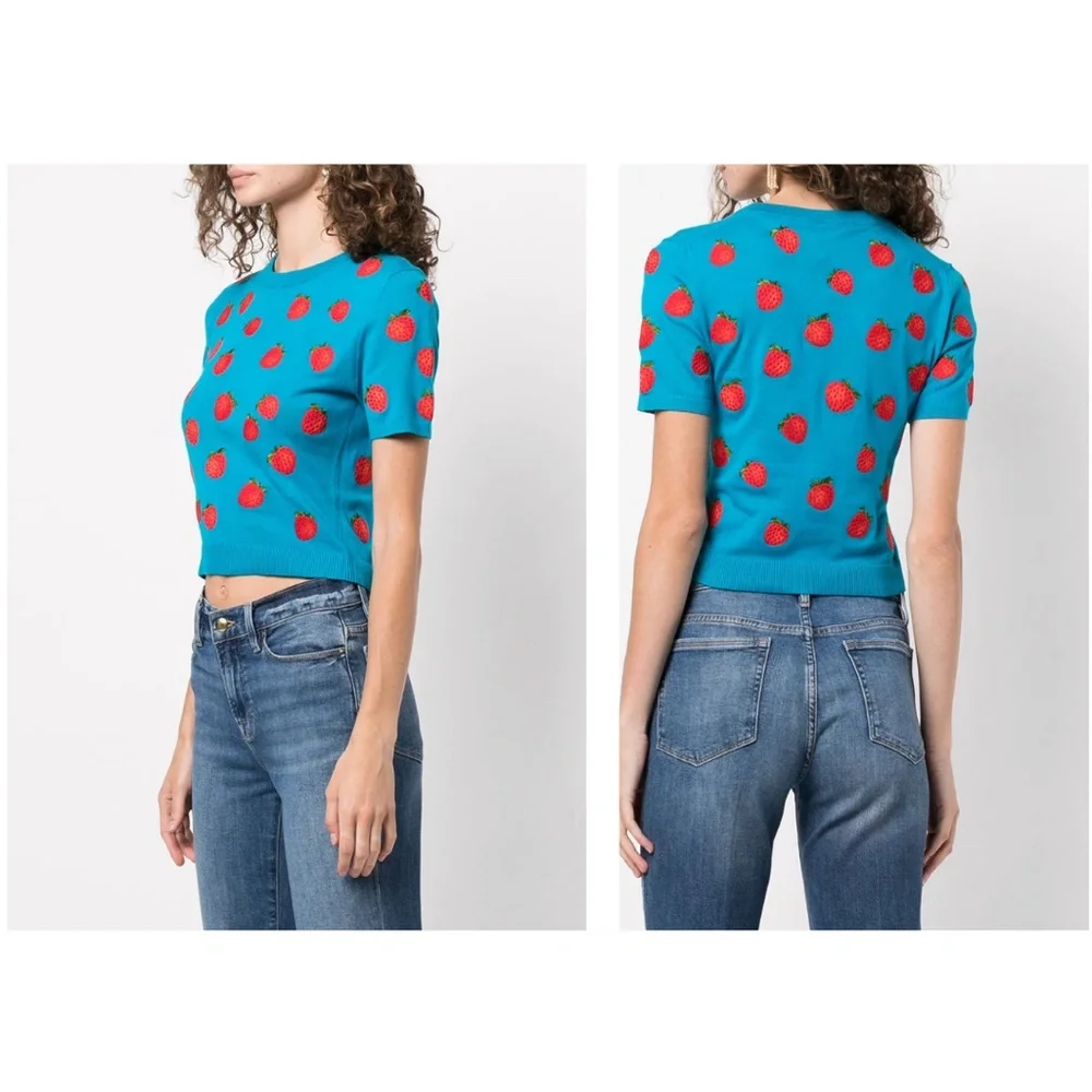 Alice + Oilvia Ciara Embroidered Strawberry Cropped Sweater 🍓